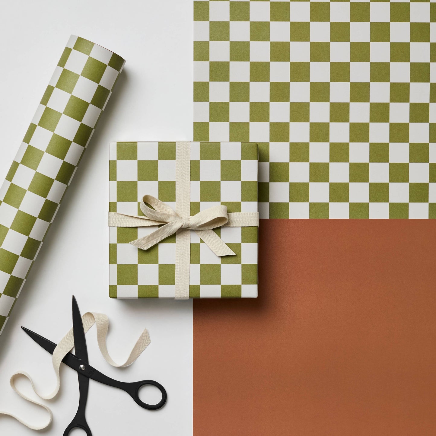 Complimentary Gift Wrapping ~ Green Checkerboard & Rust
