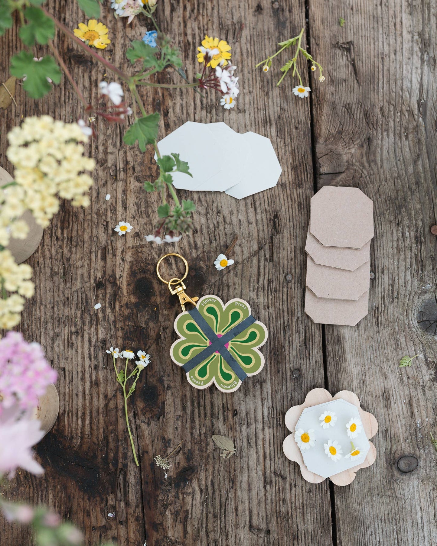 Keyring Flower Press - Greens & Yellows