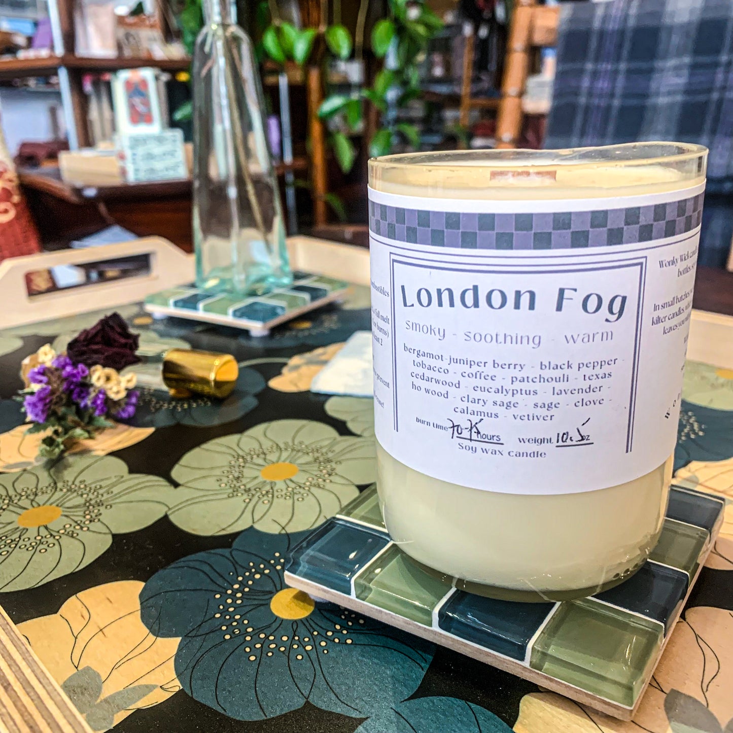 Repurposed Bottle Candle ~ London Fog