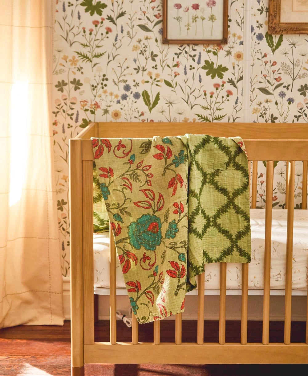 Baby Kantha Quilt ~ Red & Gold Floral