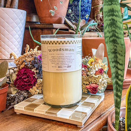 Repurposed Bottle Candle ~ Woodsman