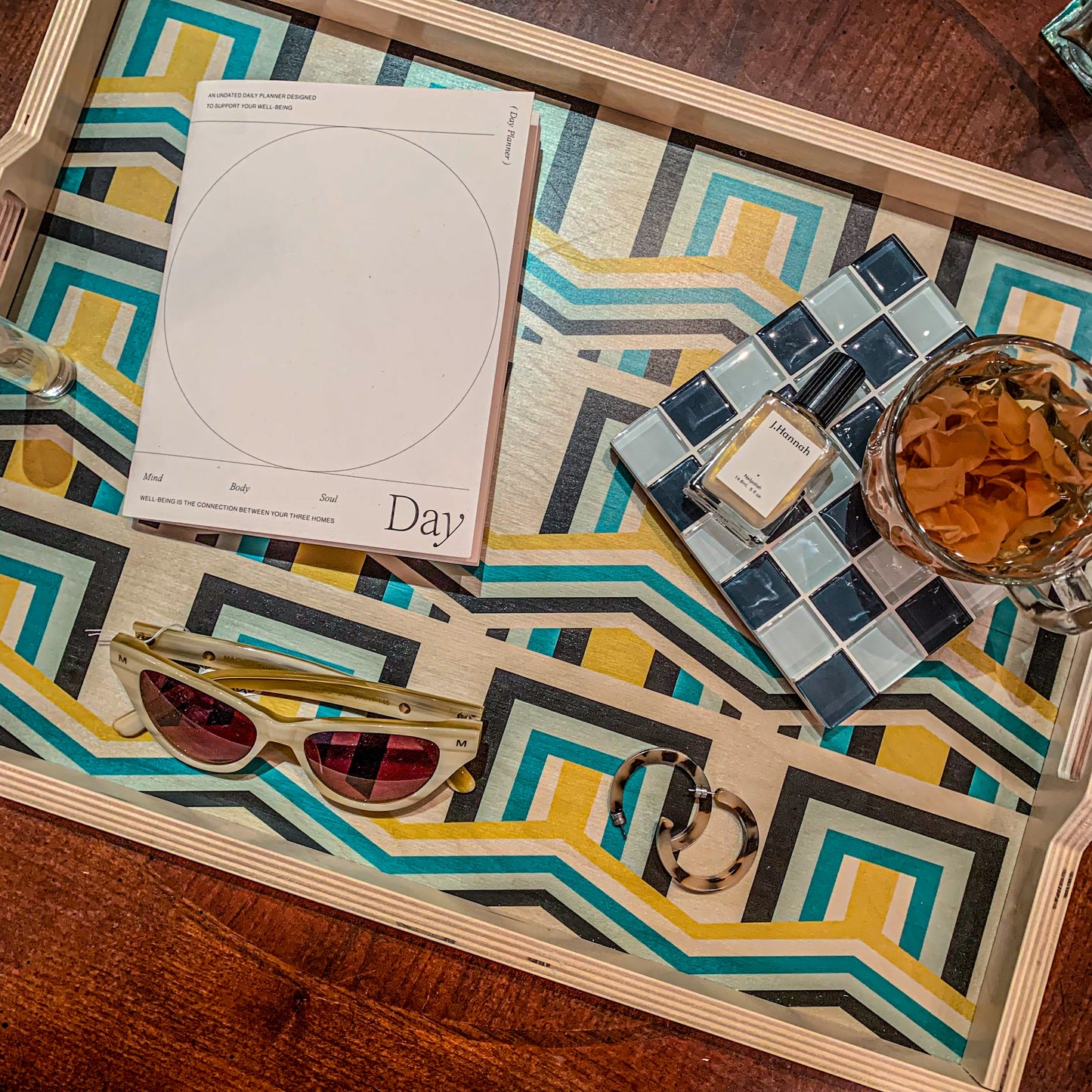 Large Serving Tray ~ Shareen Grey/Teal