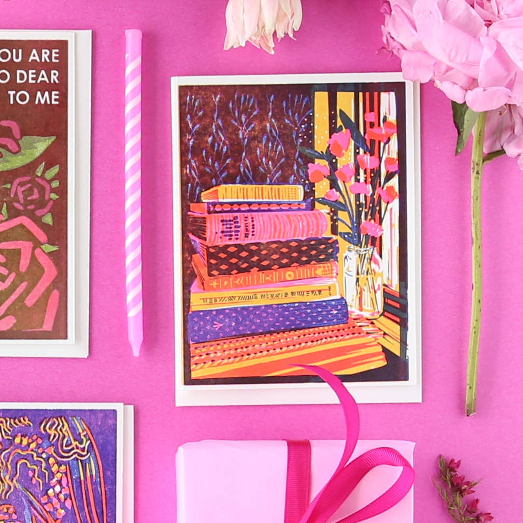 Greeting Card ~ Still Life with Books and Flowers