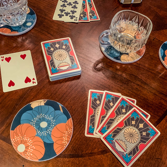 Mid century modern inspired wooden coaster set (FSC Certified) in Alice Blue