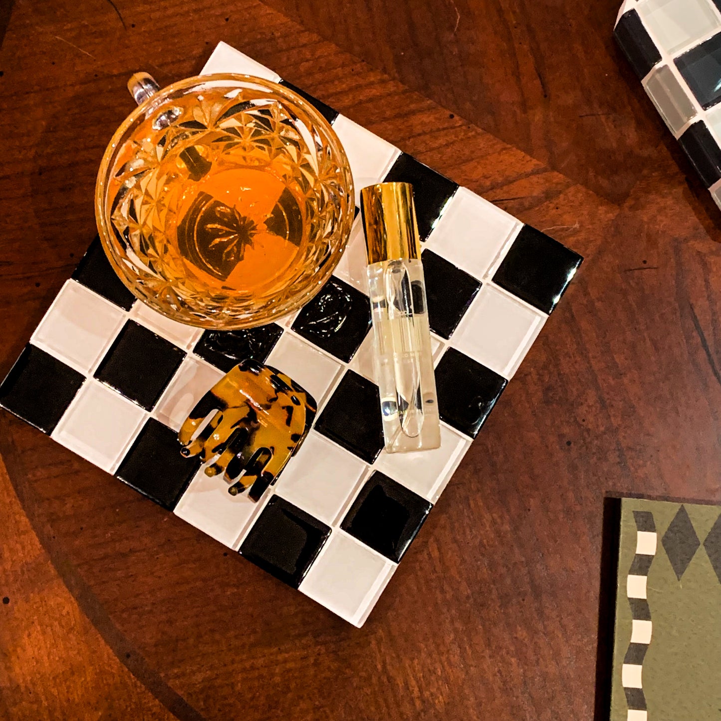 Square Glass Tile Tray ~ Classic B&W