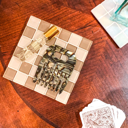 Square Glass Tile Tray ~ Cafe Latte