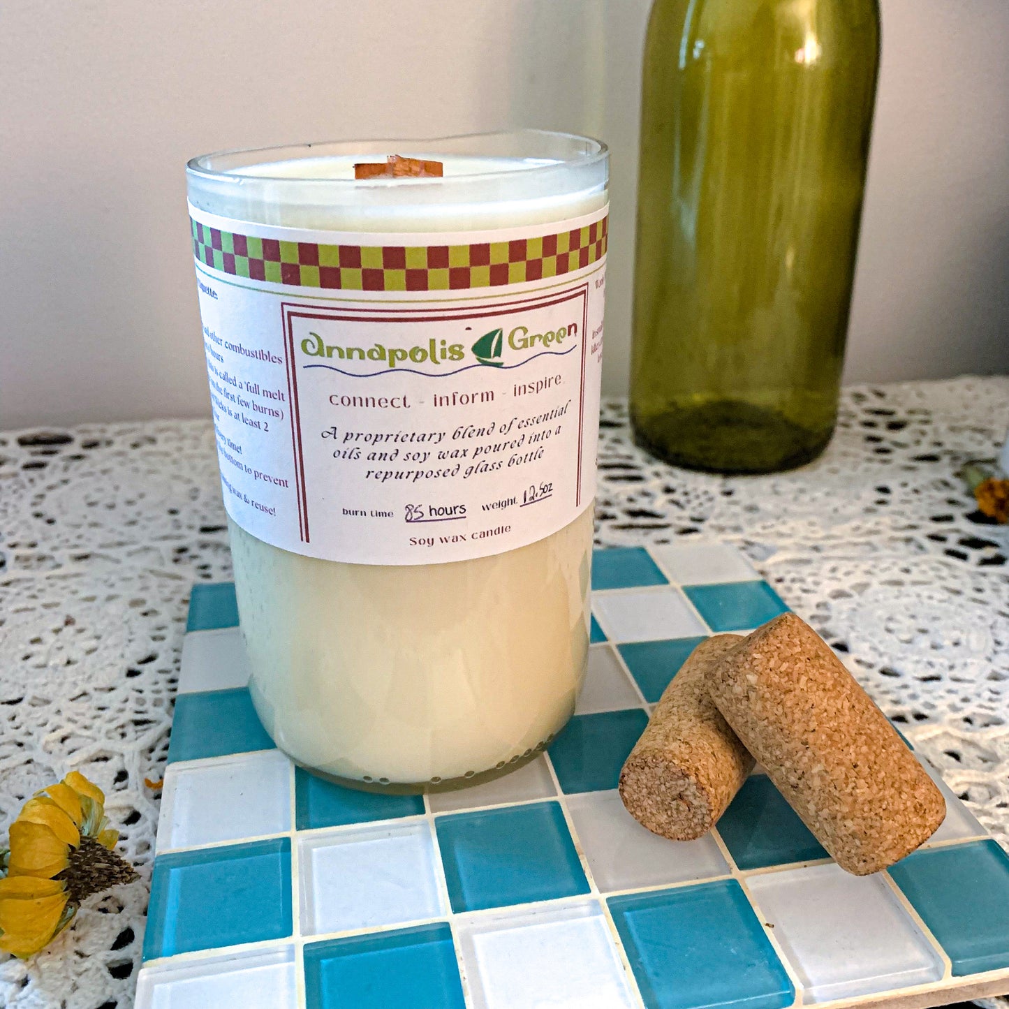 Repurposed Bottle Candle ~ Annapolis Green