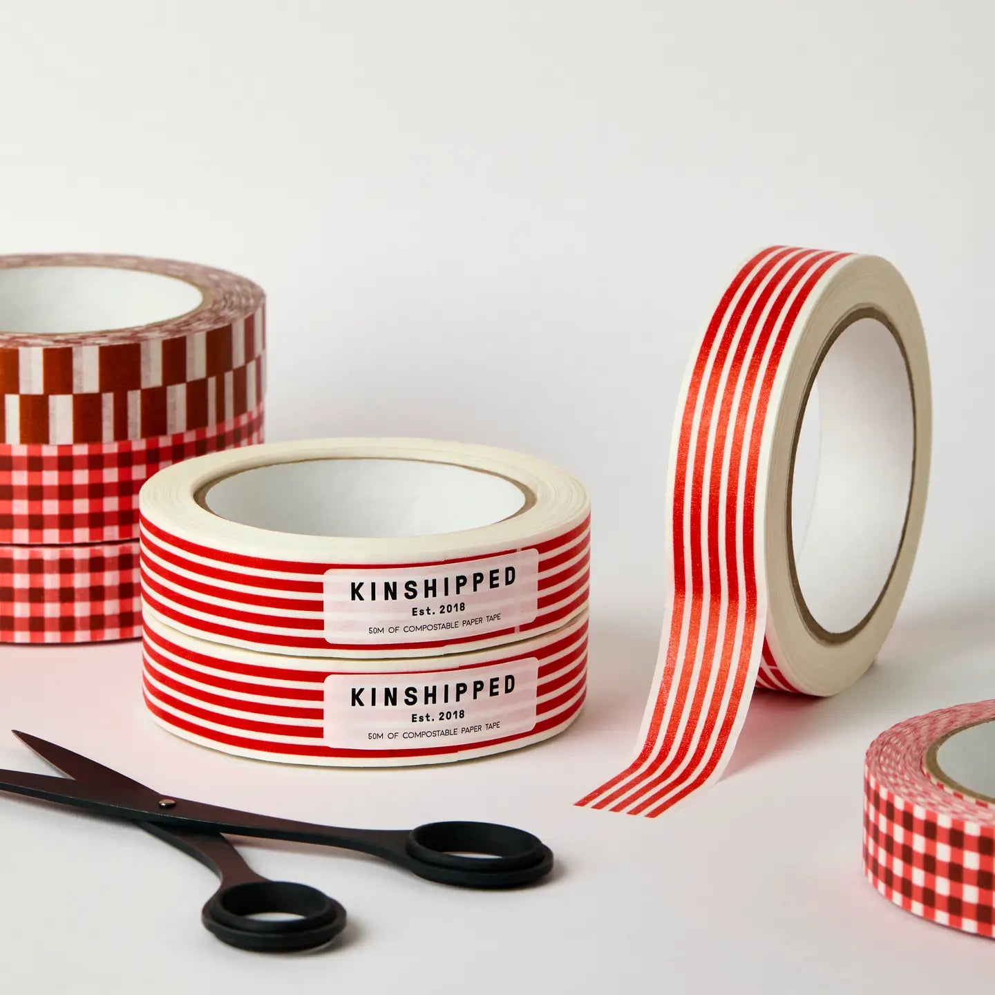 Compostable Paper Tape ~ Red Horizontal Lines
