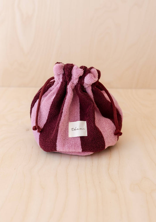 Drawstring Wash Bag ~ Burgundy Stripe