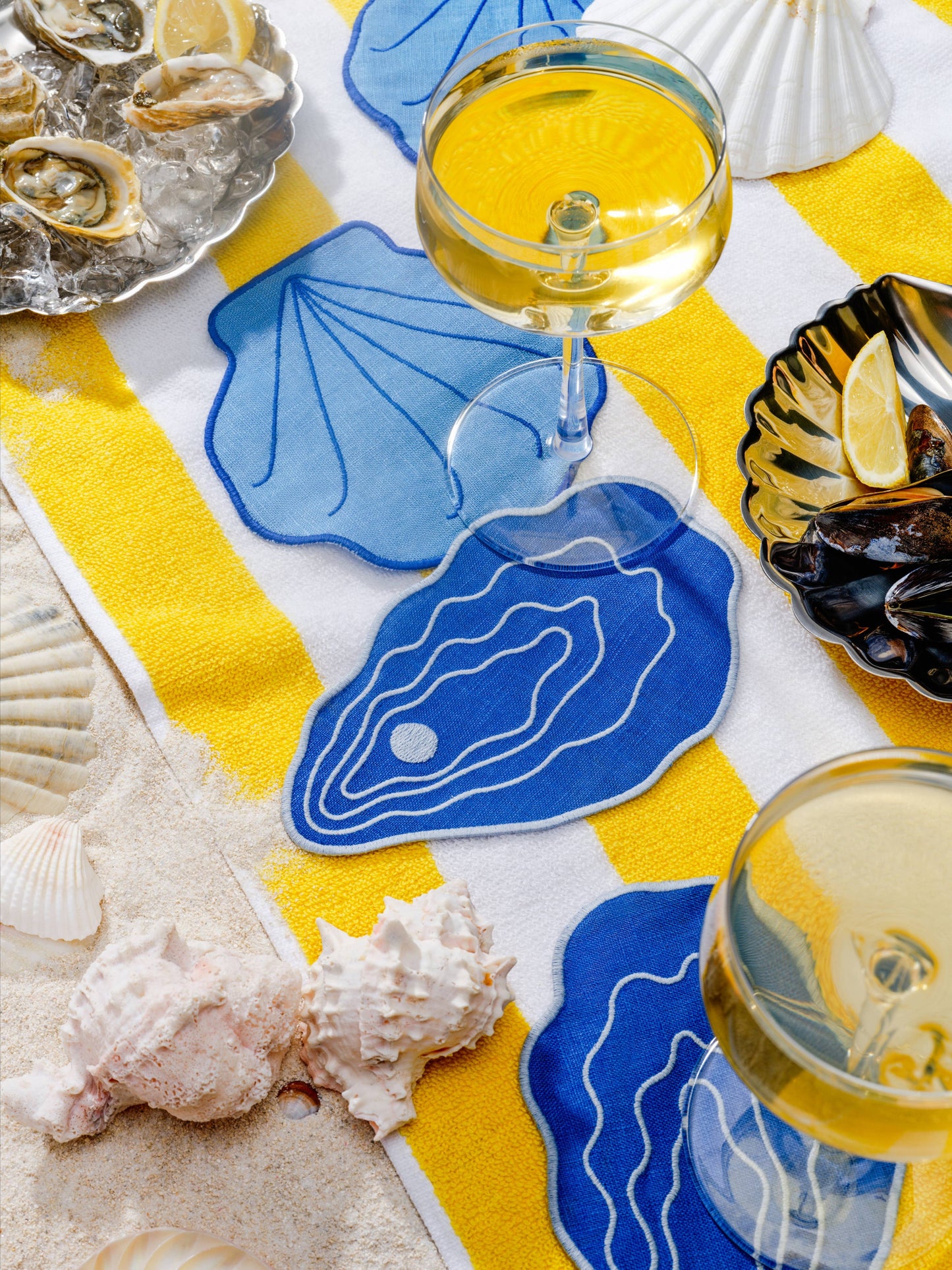 Linen Cocktail Napkins - Seashells