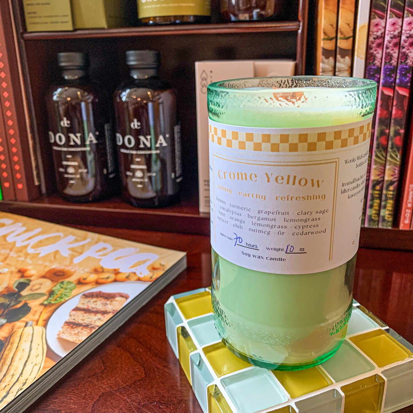 Repurposed Bottle Candle ~ Crome Yellow