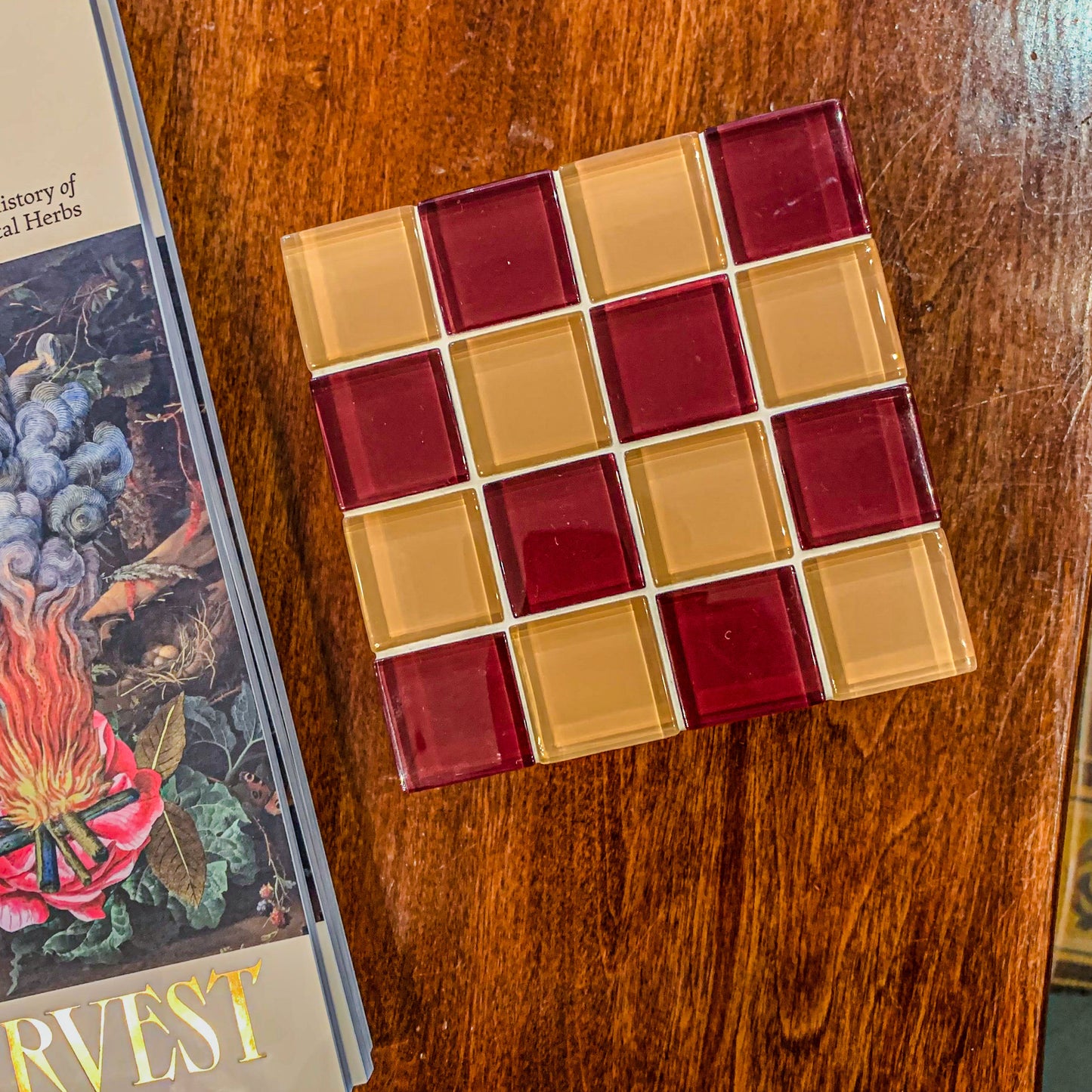 Glass Tile Coaster ~ Aged Wine