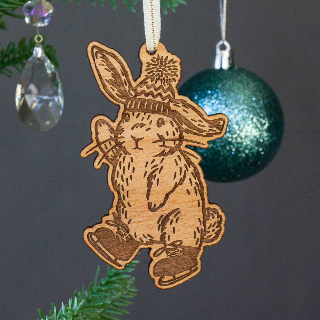 Wood Ornament ~ Ice Skating Bunny