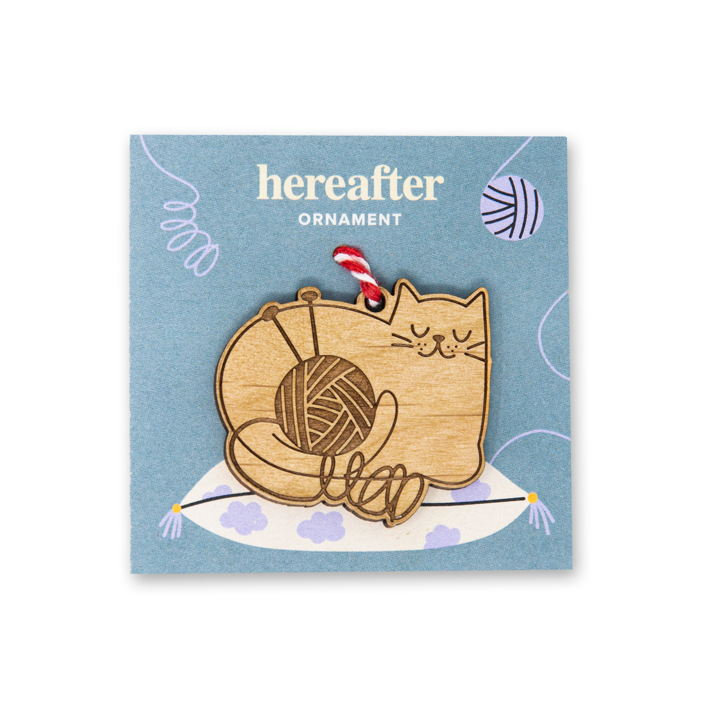 Mini Wood Ornament ~ Yarn Cat