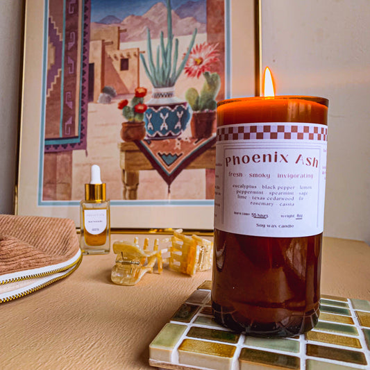 Repurposed Bottle Candle ~ Phoenix Ash