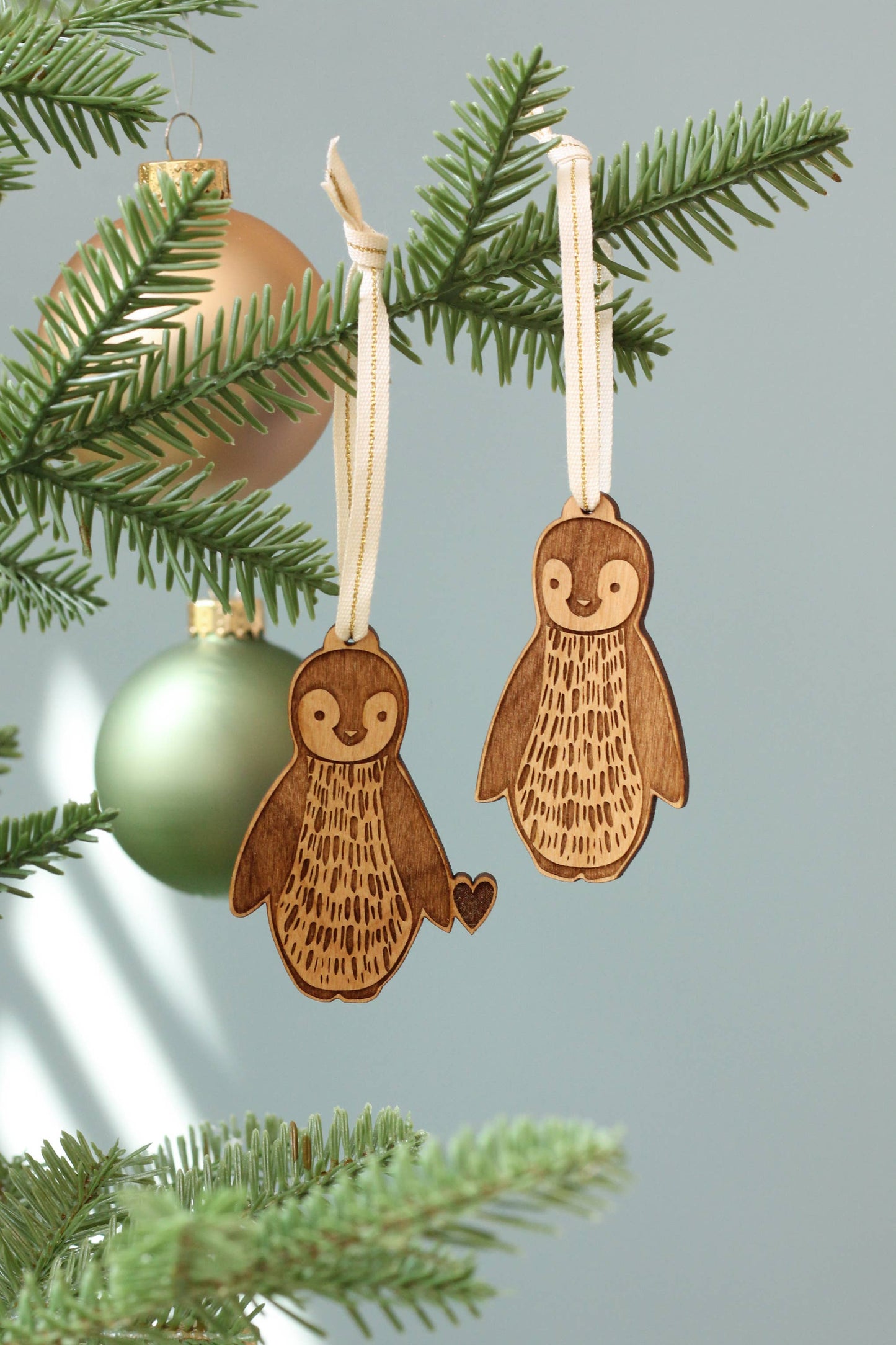 Wood Ornament Pair ~ Penguins