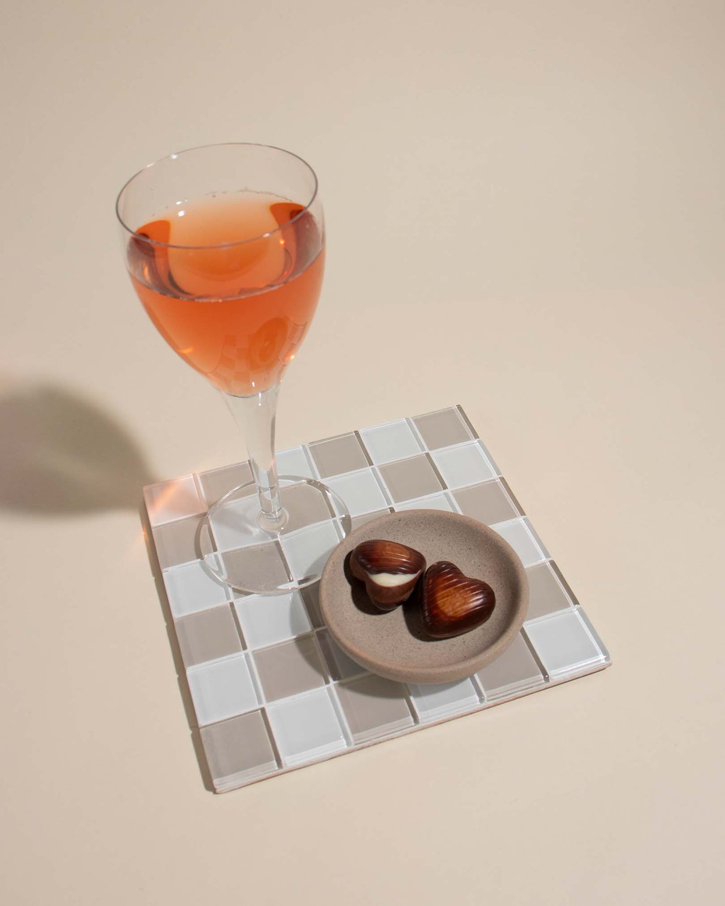 Square Glass Tile Tray ~ Beige & White