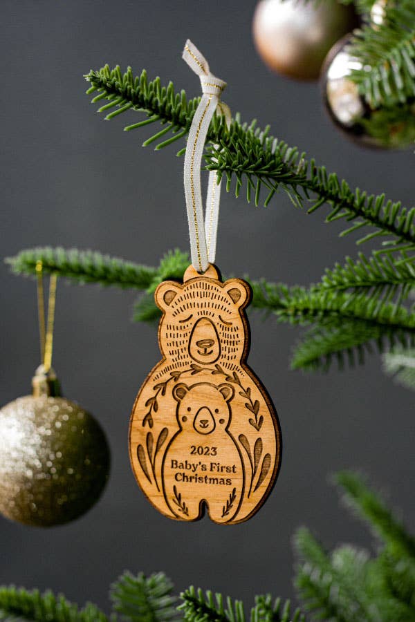 Wood Ornament ~ Baby's First Christmas Bear and Cub 2023
