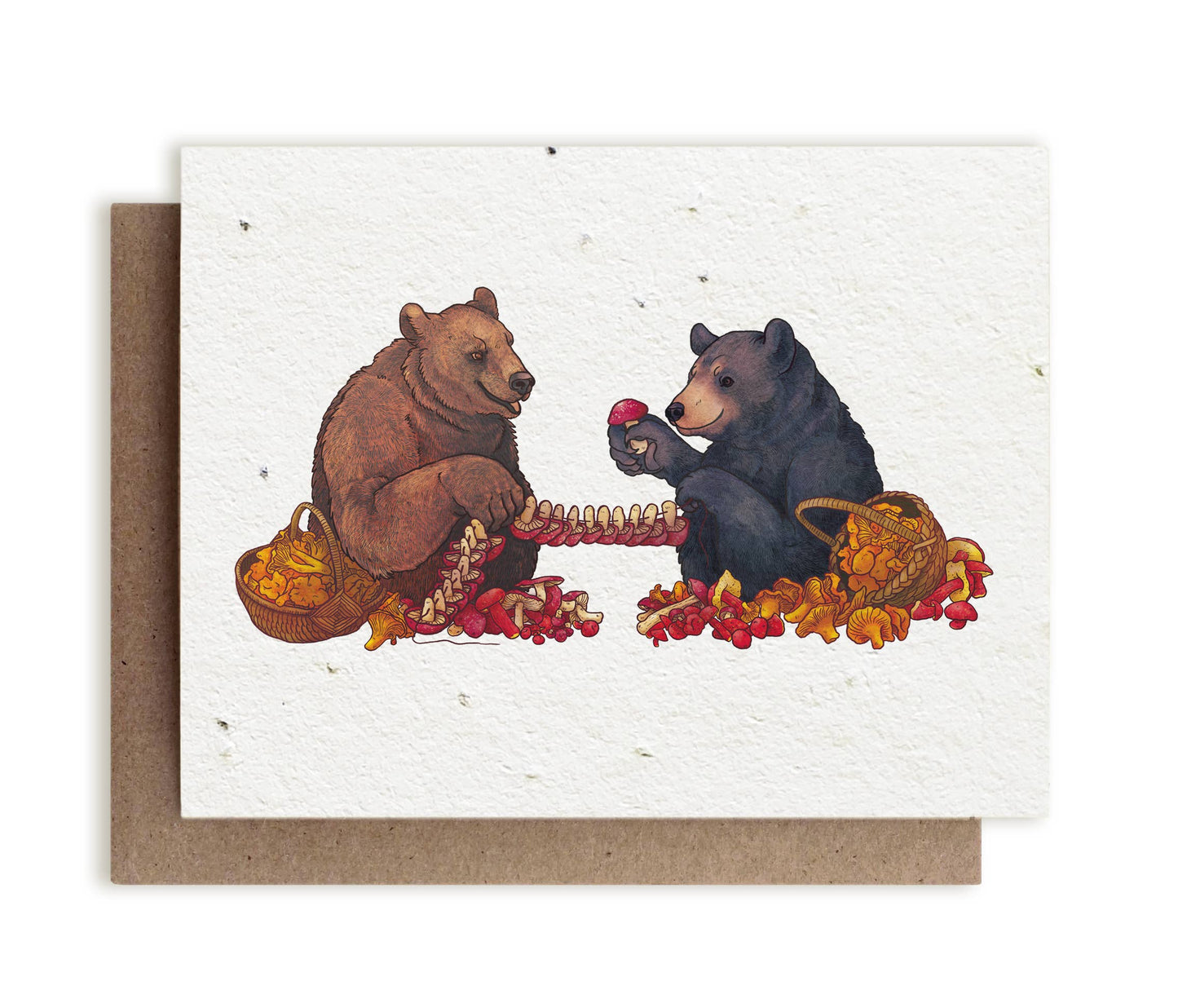 Greeting Card ~ Bears & Mushrooms (Plantable Herbal Seed Paper)