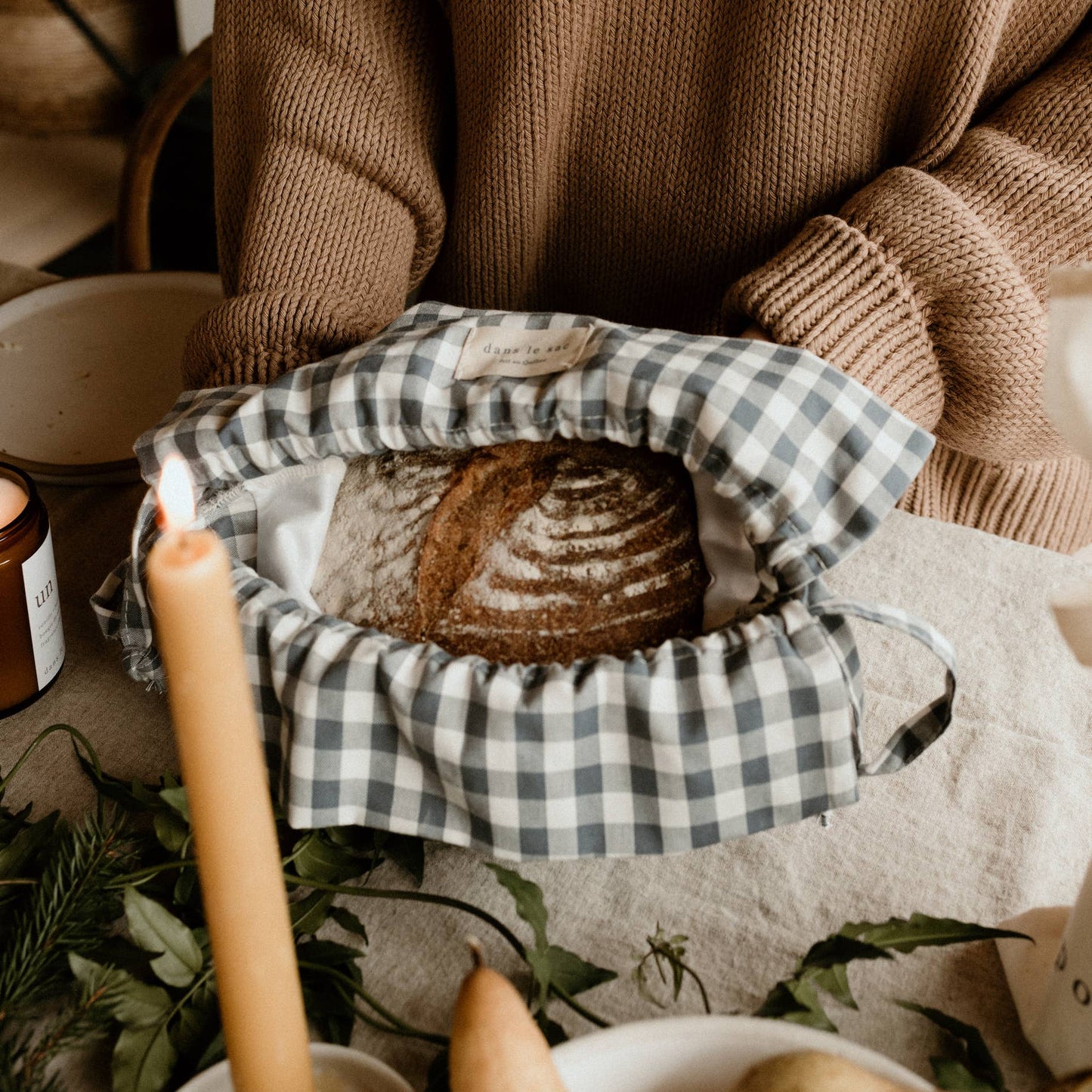 Gingham Pouch Bag ~ Sage
