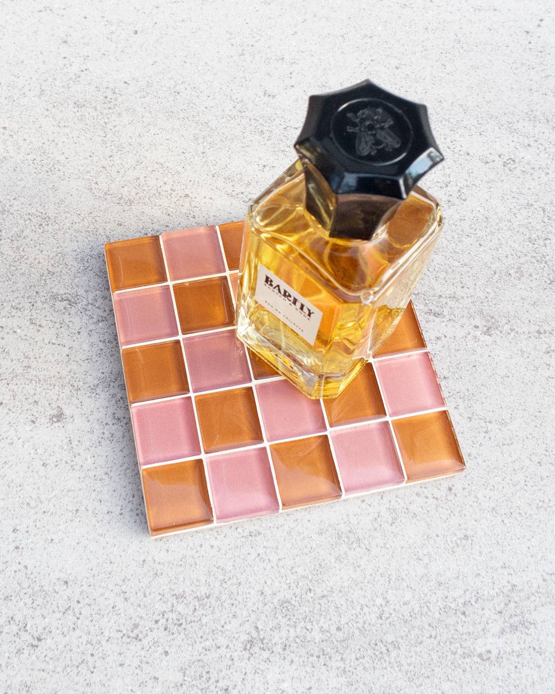 Glass Bowl Coaster (Checkered) ~ Sunrose Amber