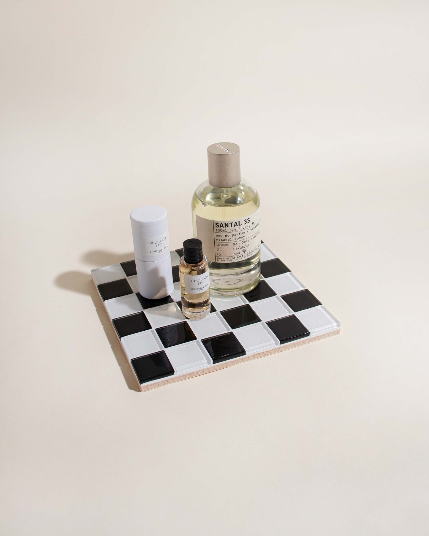 Square Glass Tile Tray ~ Classic B&W