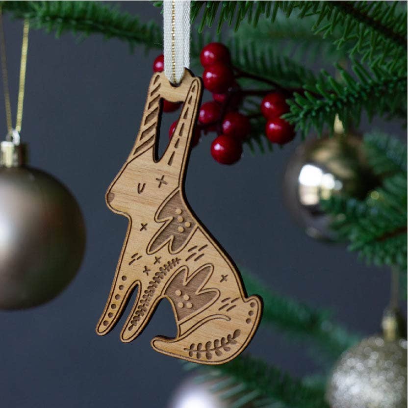 Wood Ornament ~ Playful Rabbit