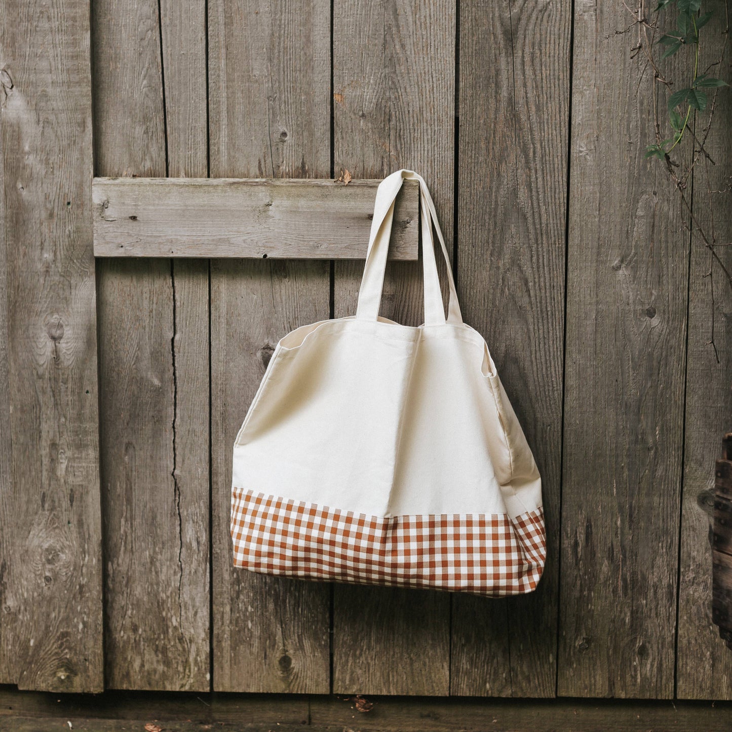 Large Market Bag ~ Pecan Gingham