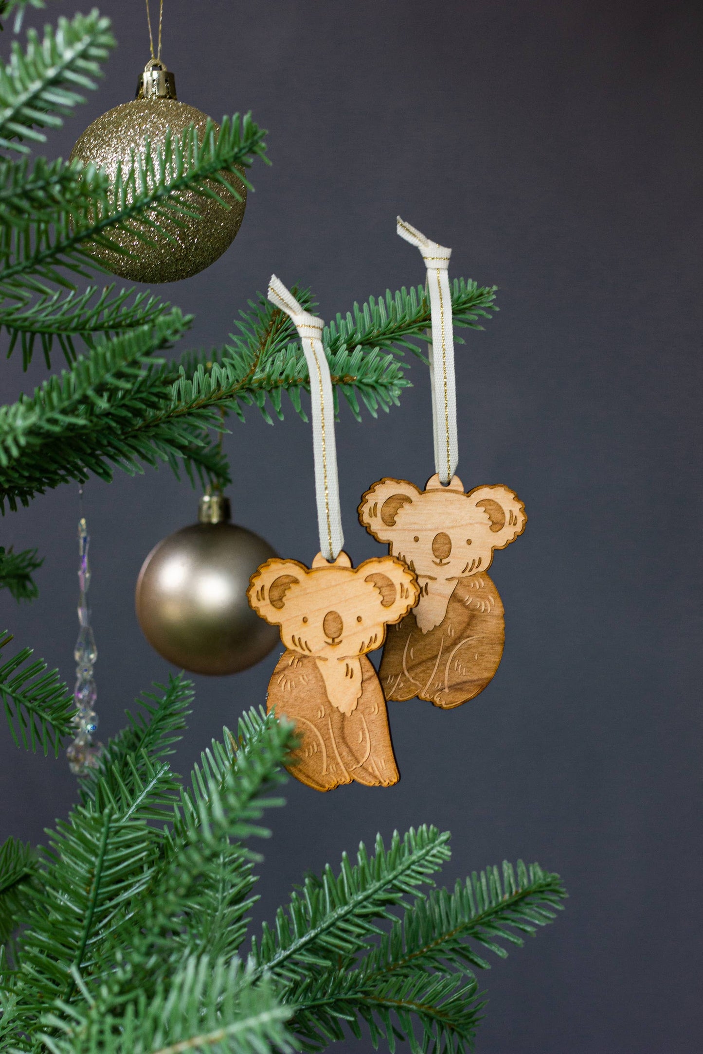 Wood Ornament Pair ~ Koalas