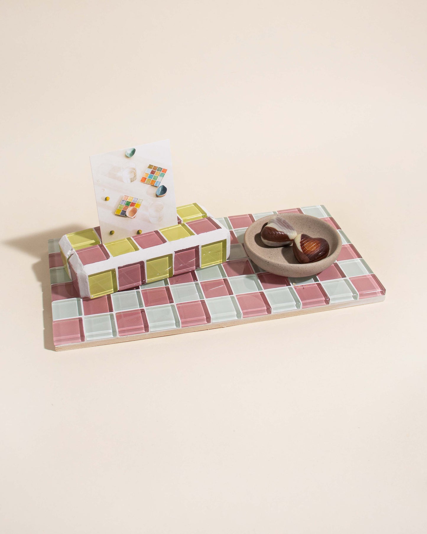 Rectangular Glass Tile Tray ~ Pink Himalayan Salt