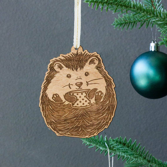 Wood Ornament ~  Hot Chocolate Hedgehog