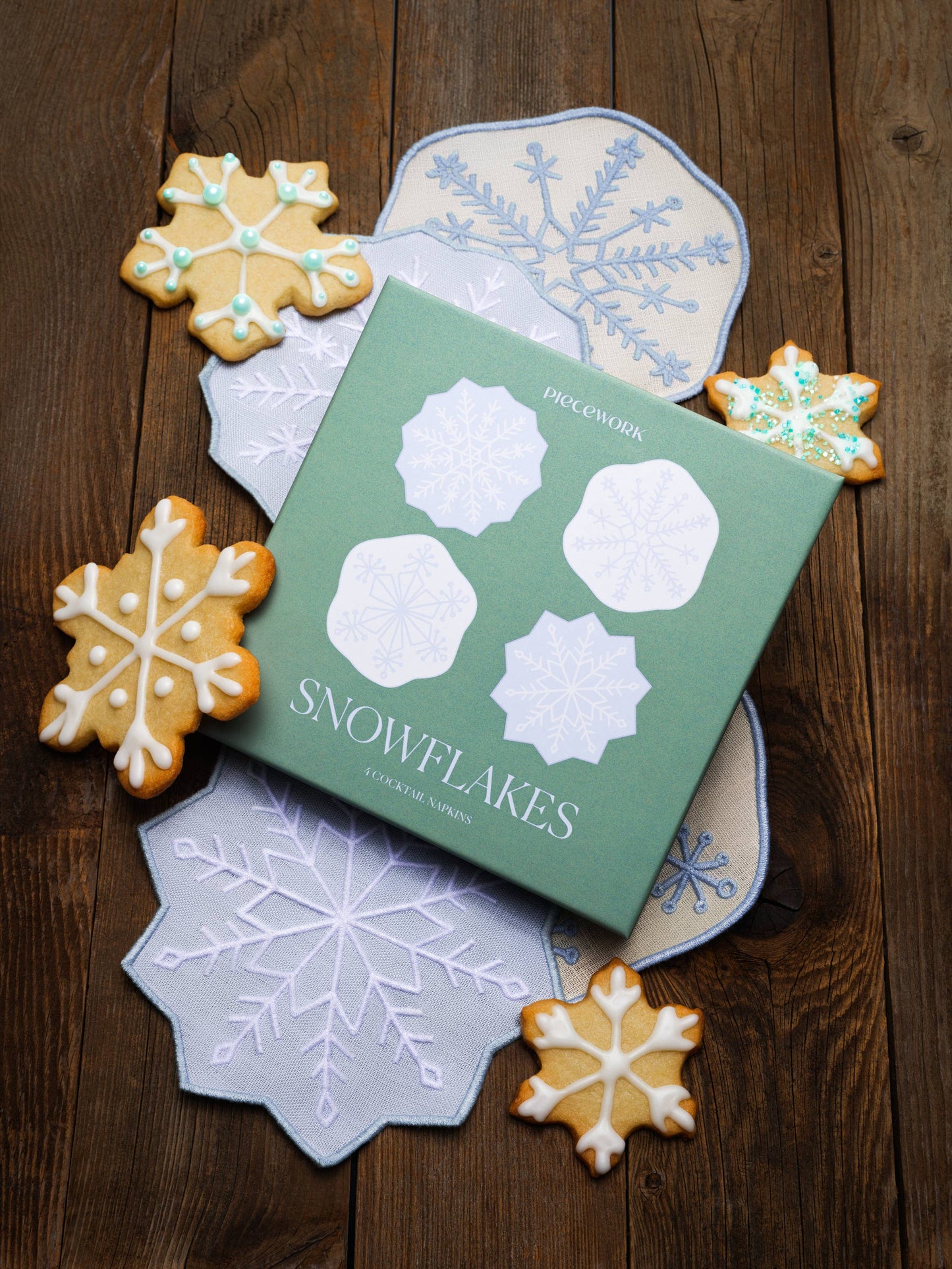 Linen Cocktail Napkins ~ Snowflake