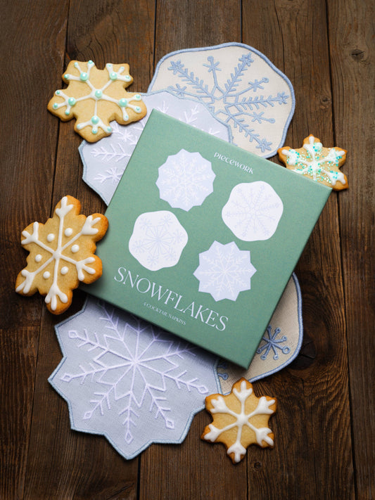 Linen Cocktail Napkins ~ Snowflake