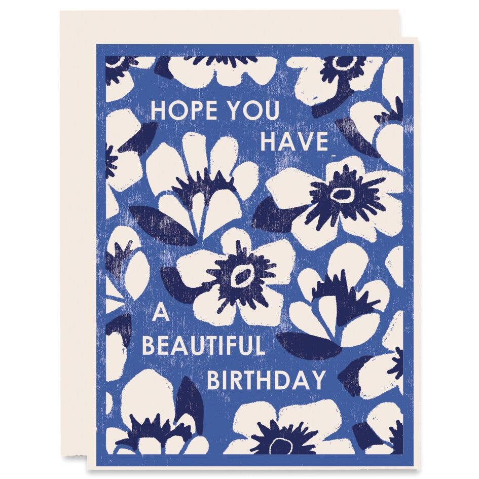 Birthday Greeting Card ~ Blue Floral Garden