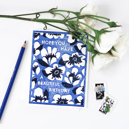 Birthday Greeting Card ~ Blue Floral Garden