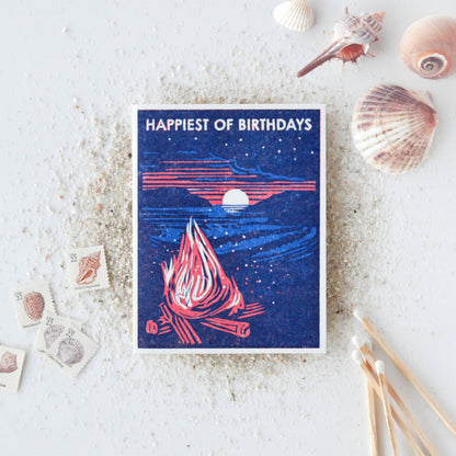 Beach Bonfire Happiest of Birthdays Card