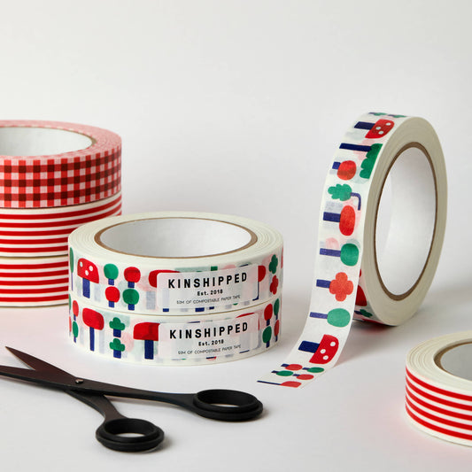 Compostable Paper Tape ~ Green Trees and Mushroom