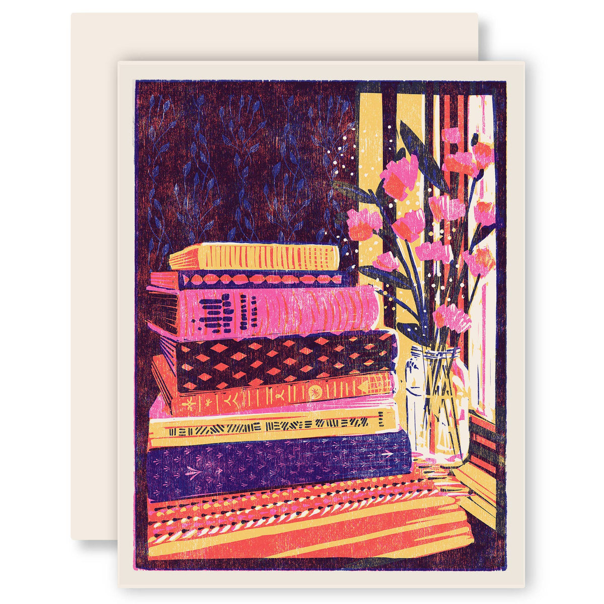 Greeting Card ~ Still Life with Books and Flowers