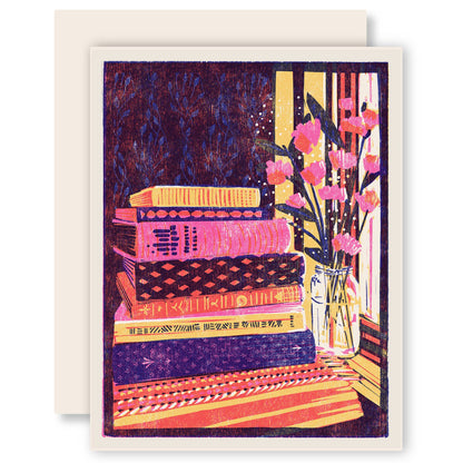 Greeting Card ~ Still Life with Books and Flowers