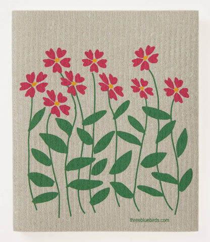 Swedish Dishcloth ~ Zinnias on Sand