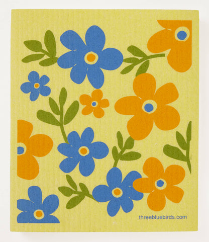 Swedish Dishcloth ~  Flower Patch on Yellow