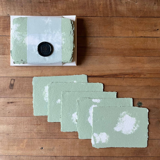 Handmade Notecards (Set of 10) ~ Green Clouds