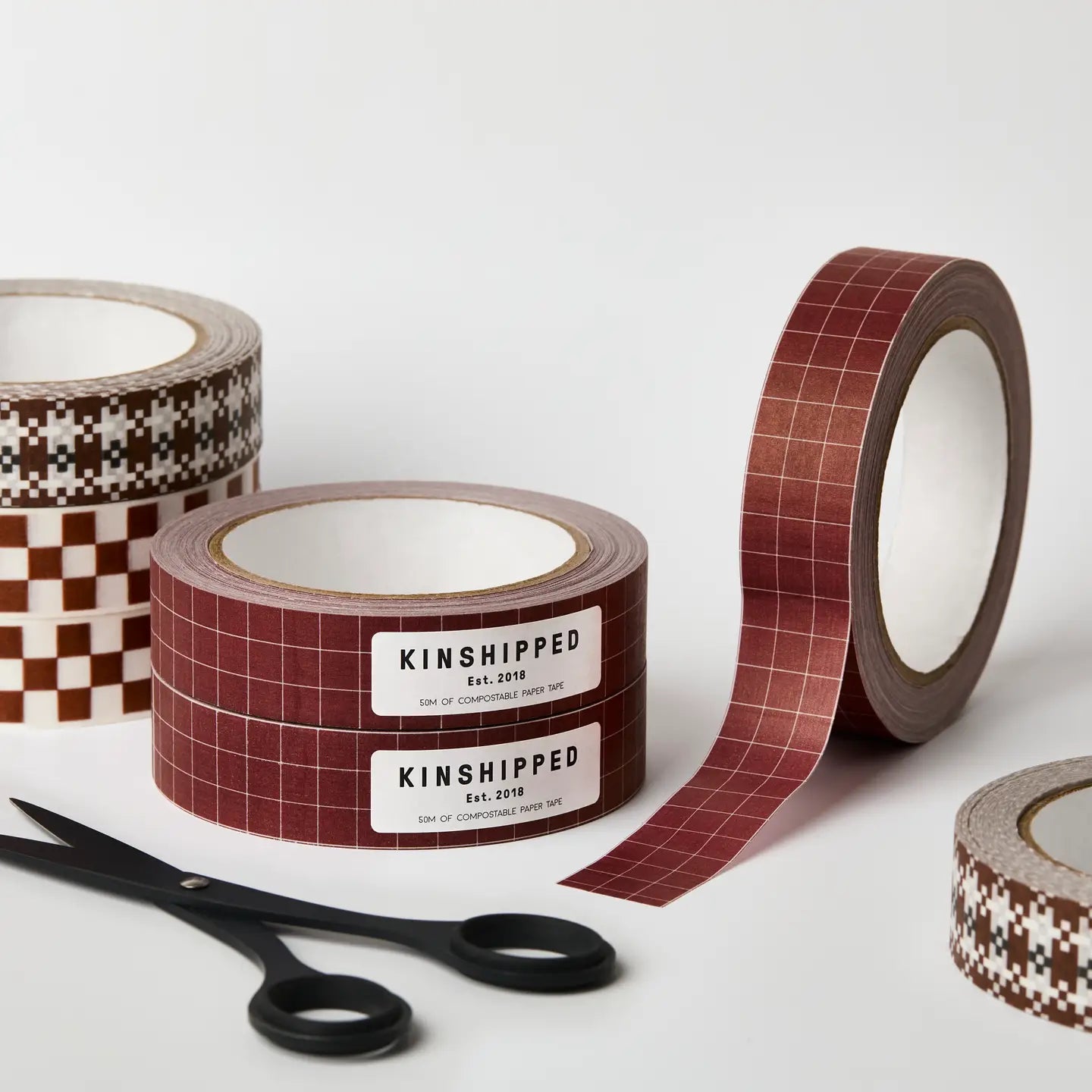 Compostable Paper Tape ~ Russet Grid