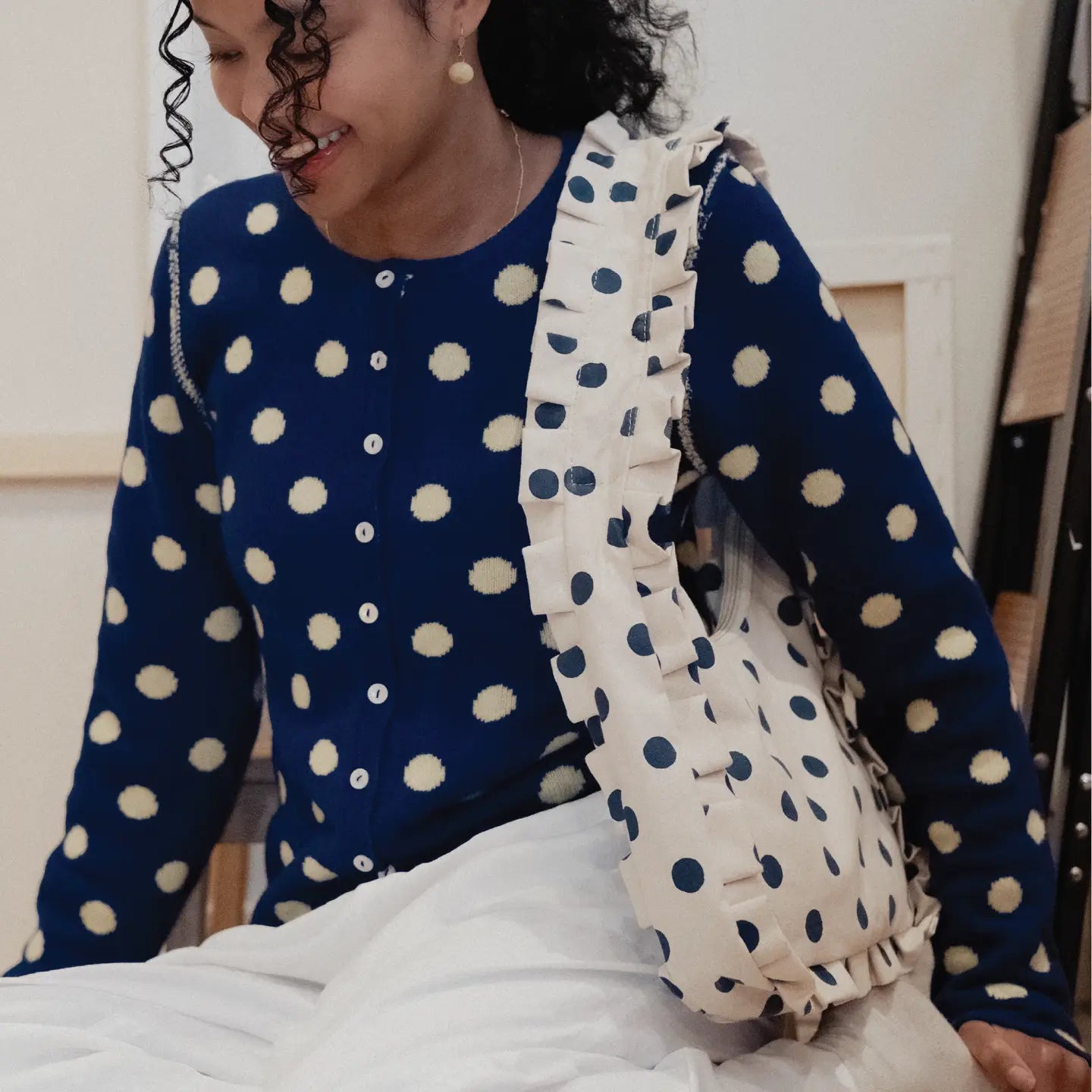 Momo Shoulder Bag ~ Indigo Dot