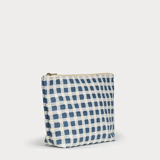 Large Waterproof Pouch ~ Indigo Gingham