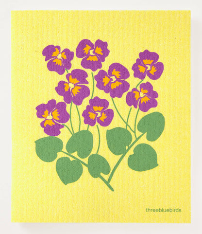 Swedish Dishcloth ~  Pansies on Yellow