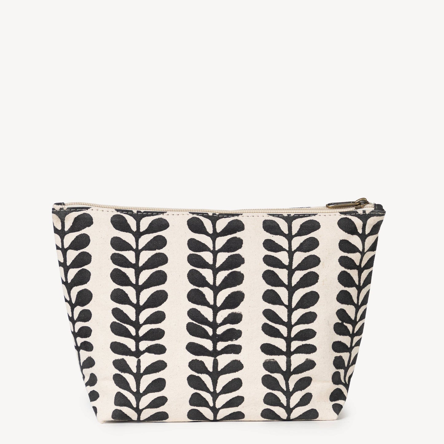 Small pouch with black leaf pattern on a white background
