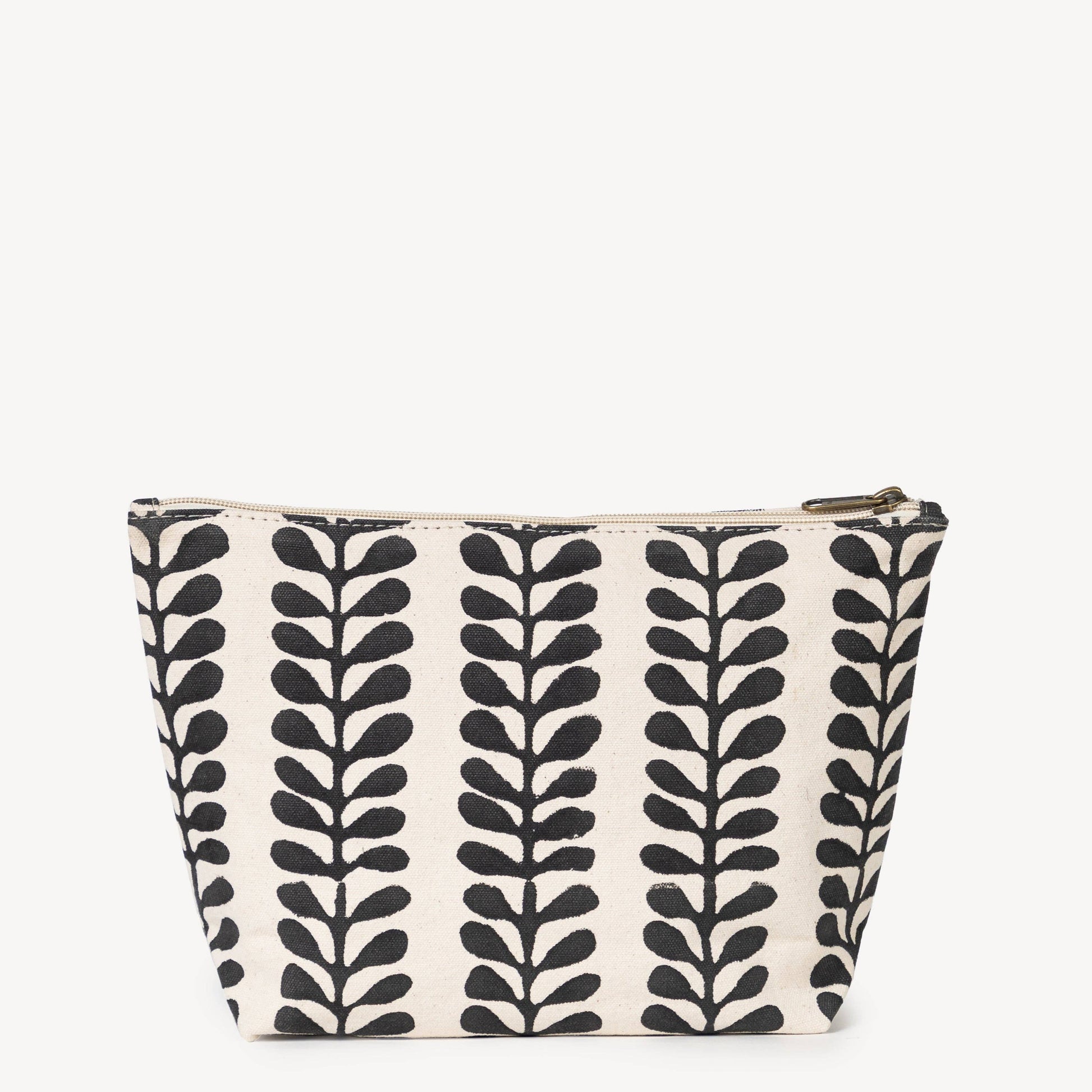 Small pouch with black leaf pattern on a white background
