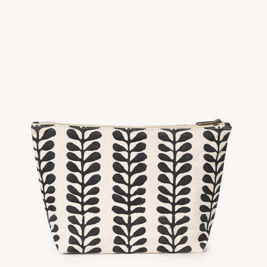 Small pouch with black leaf pattern on a white background