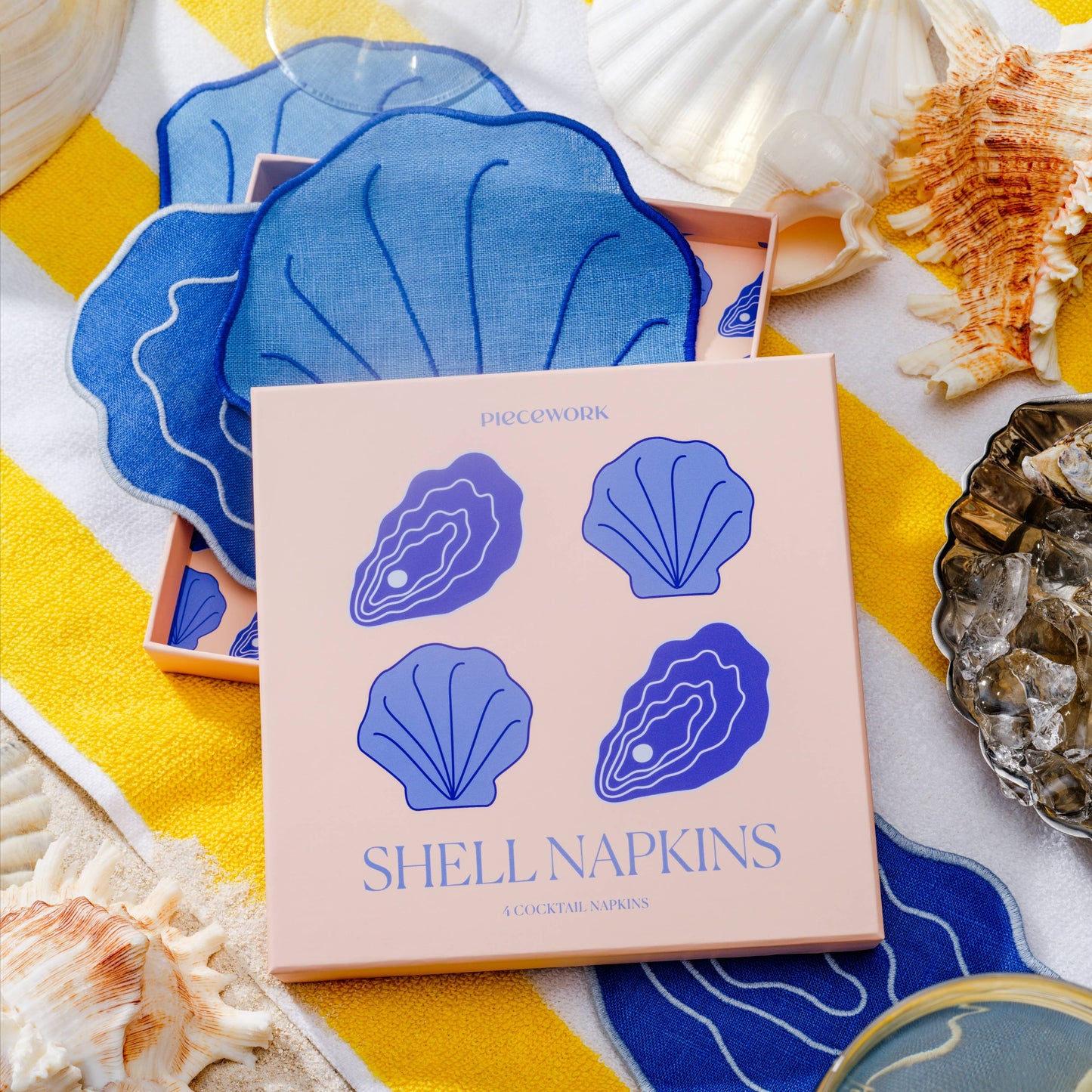 Linen Cocktail Napkins - Seashells